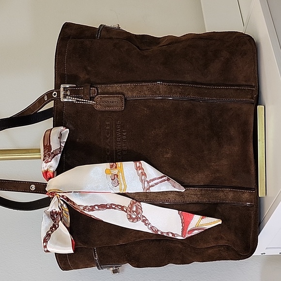 Coach Y2K Chocolate  Hampton Double Strap Suede Tote Brown Expresso Bag - Picture 5 of 16